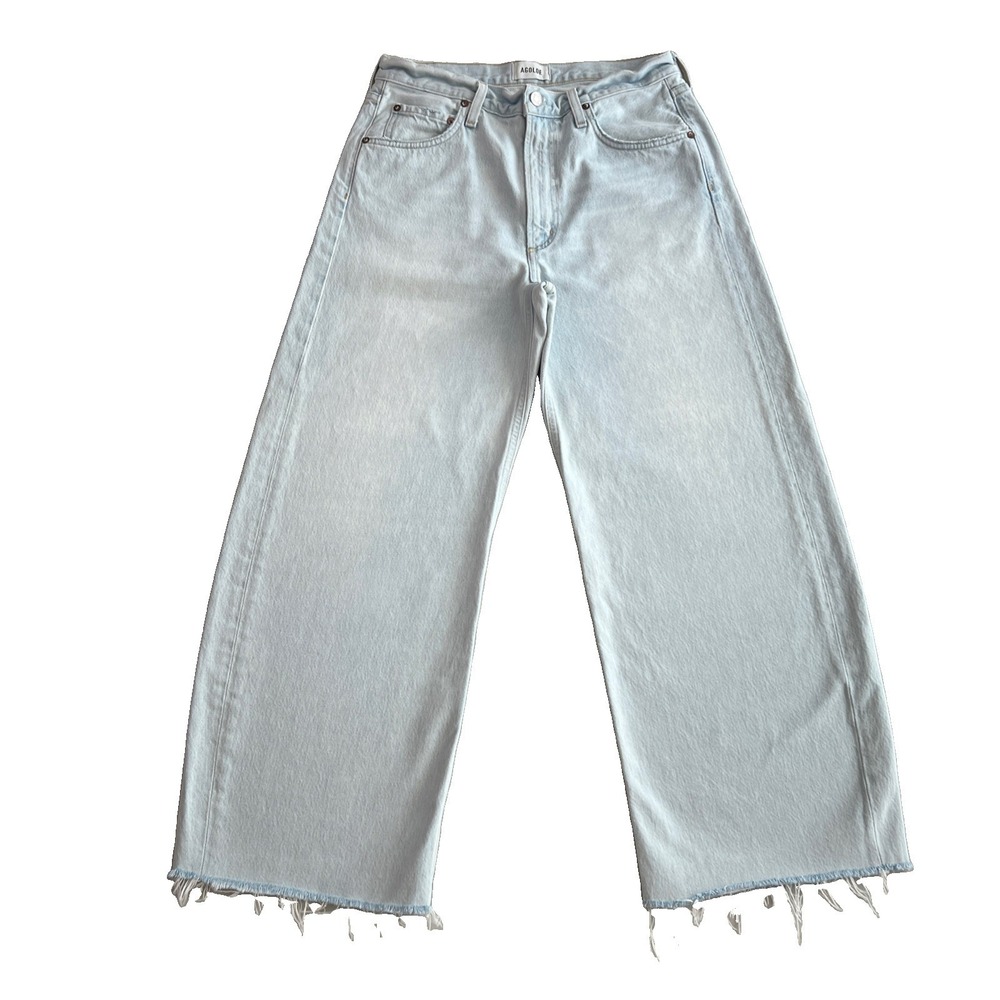 AGOLDE Low Curve Fray Jeans Size 28 Flourish Light Wash Wide Leg